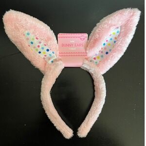 Made For Retail Bunny Ears Kids OS Pink Brand New Polka Dot Plush Headband